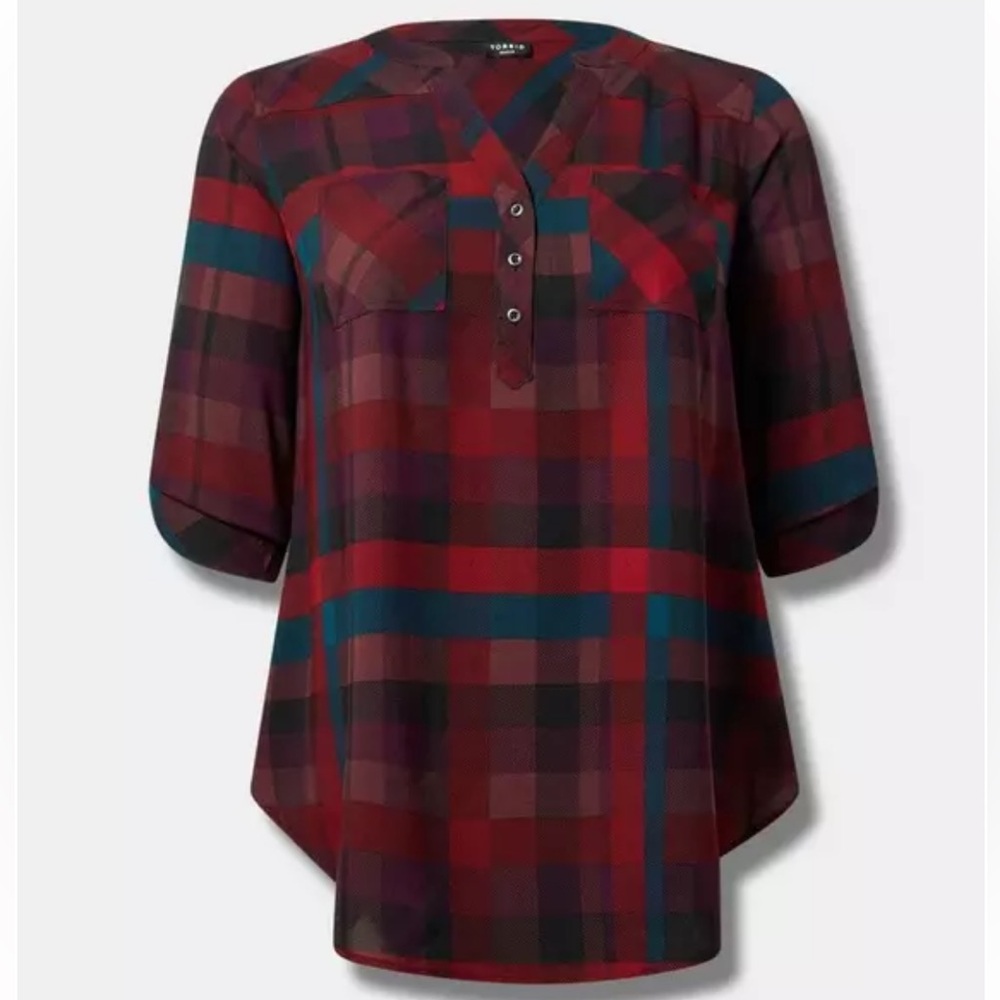 TORRID Tunic Oversized Flowy Plaid-Checker 3/4 Sleeve Plus Size Top 0X